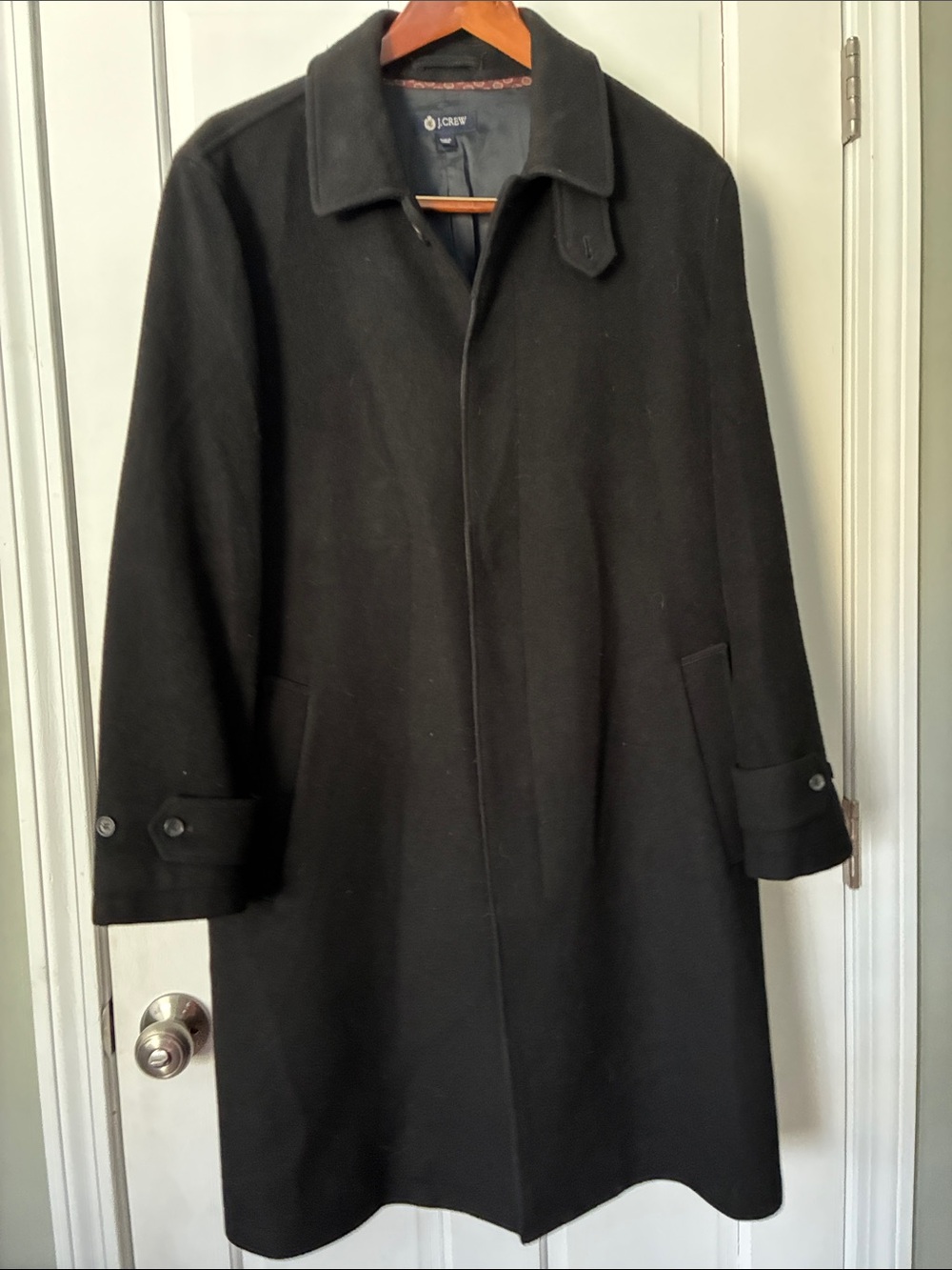 J. Crew Black Wool Trench Coat with Button-Tab Cuffs